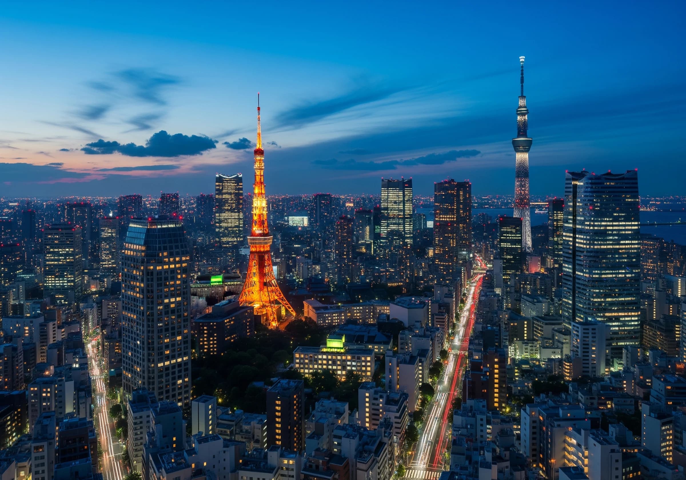 高層ビル群と夜景